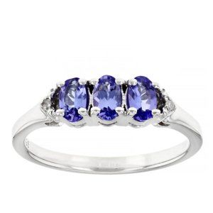 Blue Tanzanite White Diamond Accent 0.63ctw Rhodium Over Sterling Silver…